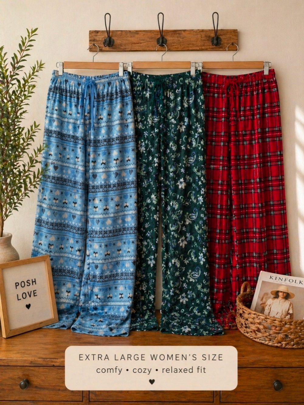 3️⃣ Pajama Bottoms | Women's XL | NWOT | Lightweight Fleece